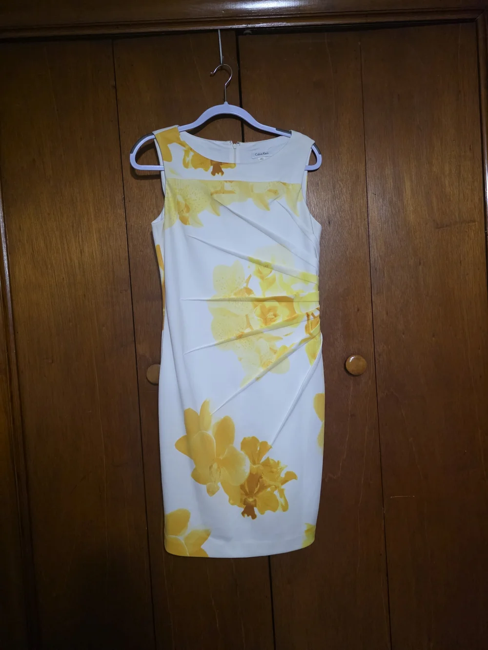 Calvin Klein White Midi Dress with Yellow Floral Print - Picture 1 of 7